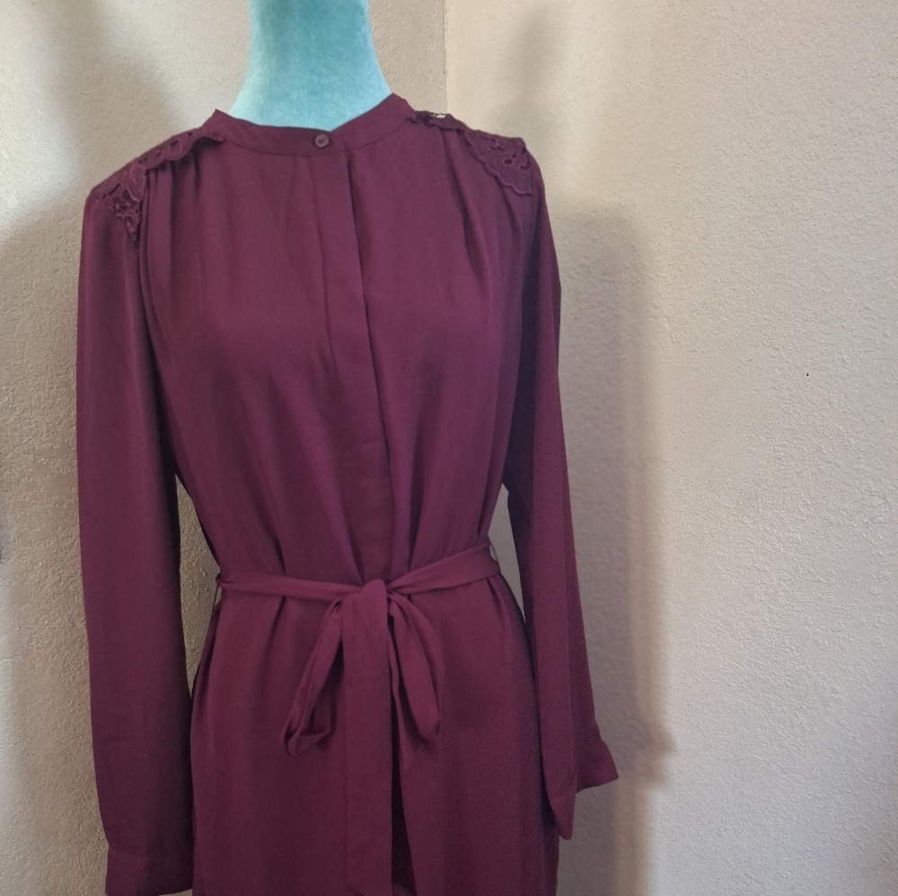 Banana Republic Long-Sleeve Tie-Waist Dress in Plum